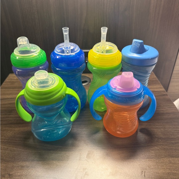 Other - Lot of 6 Assorted Color Toddler Sippy Cup Set with Handles and Straw Lids